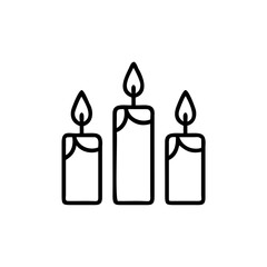 Three Lit Candles Line Art Icon Black White Handmade Muertos Design Element flame