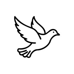 Black Line Drawing Flying Dove Simple Bird Icon Handmade Muertos Design Element white
