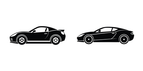 Minimal design of a compact sports car gliding along road Flat Silhouette on White Background