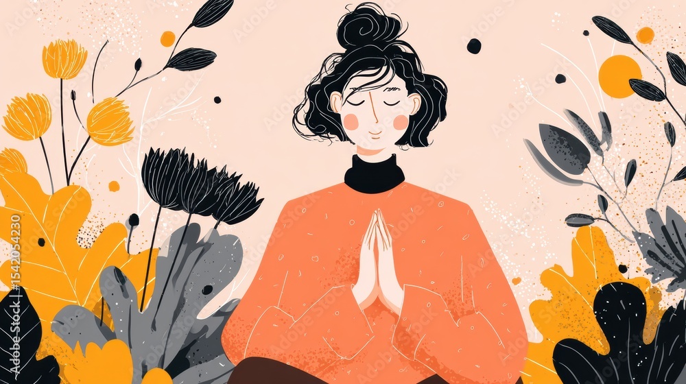 Poster understanding how gratitude reduces stress through mindfulness and appreciation in a serene setting 