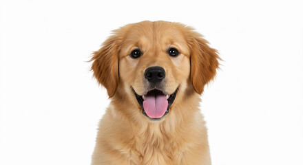 Adorable Golden Retriever Puppy Sitting on White Background A Stunning Image of Canine Companionship