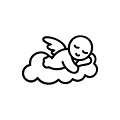 Sleeping Angel Baby Cherub Cloud Wings Handmade Muertos Design Line Art Illustration