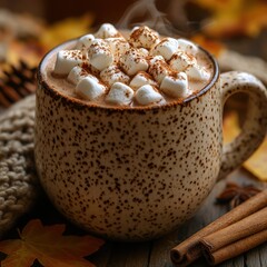Warm cocoa with marshmallows, perfect for fall.