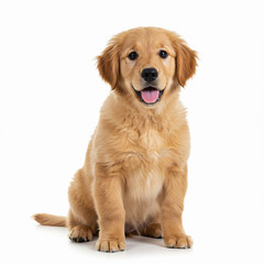 Adorable Golden Retriever Puppy Sitting on White Background A Stunning Image of Canine Charm and Playfulness, Perfect for Pet Lovers and Stock Photography Needs.
