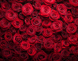 Romantic Red Rose Background with Blooming Flowers in Full View