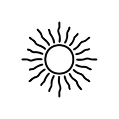 Black Line Art Sun Icon Handmade Muertos Design Element Simple Wavy Rays Circular Symbol