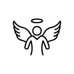 Black Line Drawing Angel Wings Halo Figure Simple Icon Handmade Muertos Design vector