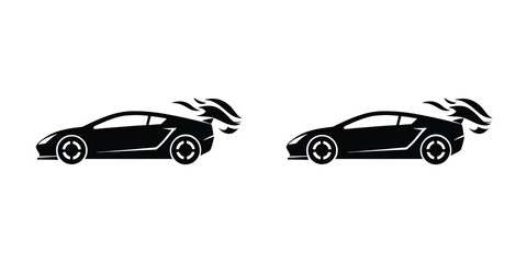 Bold illustration of an aggressive sports car cutting through air Flat Silhouette on White Background