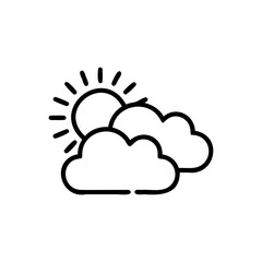 Black Line Art Sun Behind Two Clouds Simple Weather Icon Handmade Muertos Design Element