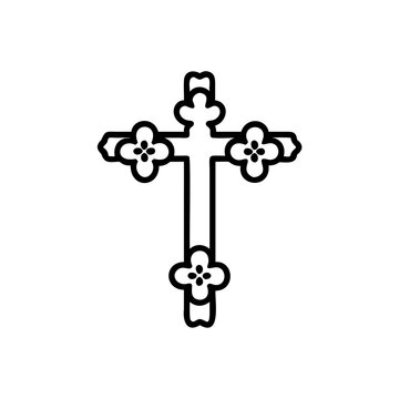 Black Outline Floral Cross Design Diade Muertos Symbol Handmade Icon Graphic Element
