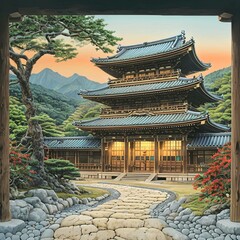 Fototapeta premium Japanese temple at dusk