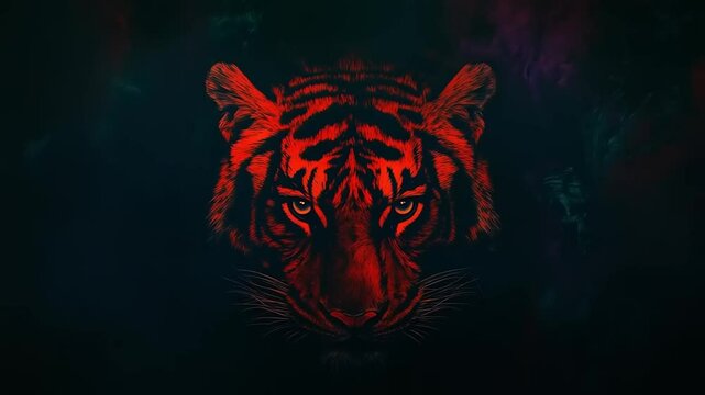 Striking Red Tiger Portrait on Dark Backdrop, Emphasizing Power and Mystery