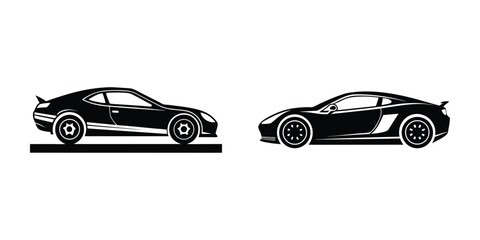 Low Profile Sports Car Side View Gliding Along Silhouette on White Background