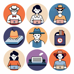 3D writer typing on a typewriter isolated on white background, creative illustration representing writing, content creation, literature, storytelling, and professional work.