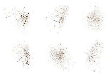 Flying coffee collection of particle splatter isolated background