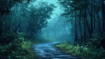 Serene Misty Forest Pathway Surrounded by Lush Greenery and Peaceful Atmosphere, Ideal for Nature and Landscape Themes in Photography Projects