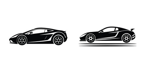 Minimal artwork of a dynamic sports car skimming the pavement Flat Silhouette on White Background
