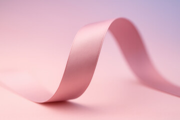 Curved Satin Pink Ribbon Loop on Pastel Gradient