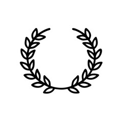 Black Outline Circular Laurel Wreath Branch Leaves Design Element Handmade Muertos