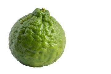 Obraz premium A vibrant green lime with a bumpy texture sits against a clean white background, ideal for various culinary uses
