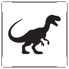 Dinosaur Silhouette Isolated on White Background – Black Velociraptor Icon, Prehistoric Jurassic Predator Symbol, Simple Flat Dinosaur Shape for Logos, Stickers, and Prints
