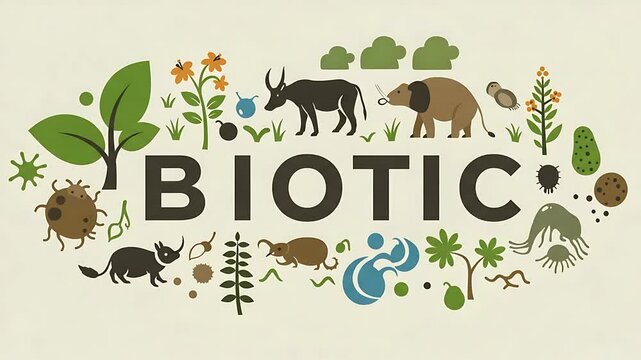 Biotic Life Forms and Elements Illustration with Plants, Animals and Microorganisms