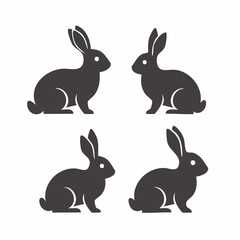 Elegant Silhouette Rabbit Illustrations Four Unique Poses for Design Projects