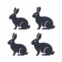 Elegant Silhouette Rabbit Illustrations Four Unique Poses for Design Projects