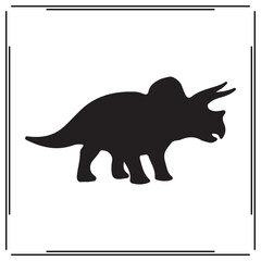 Triceratops Silhouette - Simple Black Triceratops Dinosaur Icon - Prehistoric Animal Vector, Fossil Logo, and Jurassic Illustration