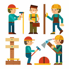 
Carpenters measuring wood icons on white background for woodworking and construction projects
