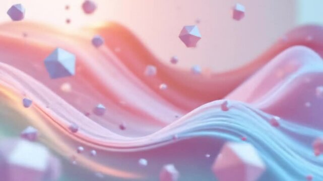 Scattered geometric polygons create a dynamic and energetic atmosphere drifting in a smooth wave-like motion