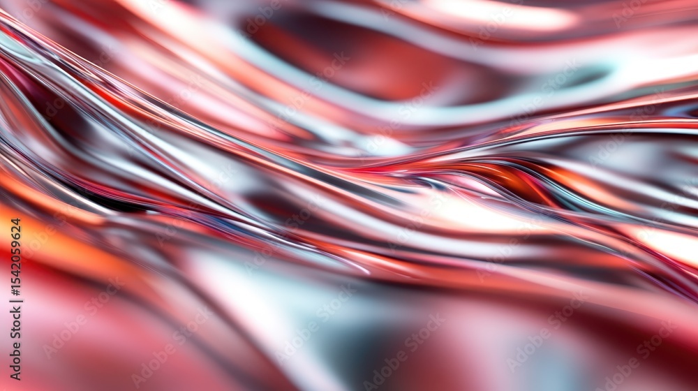 Poster an abstract composition featuring flowing red and silver waves that create a mesmerizing, fluid visu