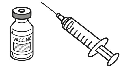 Illustration of a vaccine vial with label and a syringe with needle on a white background design element