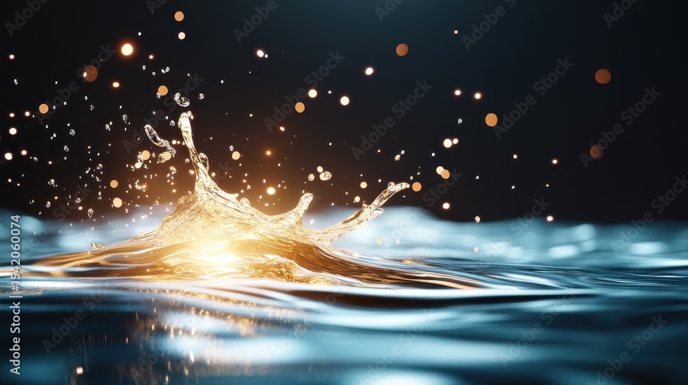 Poster this image vividly captures a dynamic water splash, showcasing shimmering droplets and radiant light