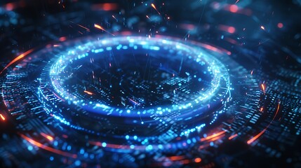 Abstract digital design with glowing concentric circles.