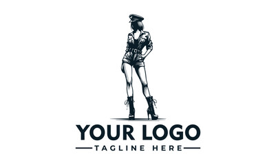 A stylized illustration of a woman in a military-inspired outfit, posing confidently.