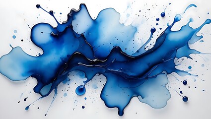 Obraz premium Vibrant indigo and cobalt watercolor splash on white canvas, high-resolution artistic backdrop for creative presentations and posters