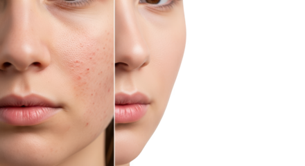 Before and after skin transformation showing acne treatment results
