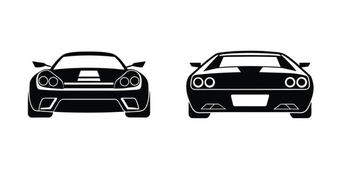 Racing Sports Car Rear View Cutting Through Air Flat Silhouette on White Background