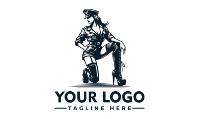 A stylized illustration of a woman in a military-inspired uniform kneeling.