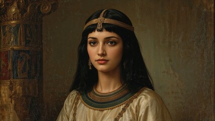 Cleopatra portrait of a woman in a dress , beautiful Cleopatra , Egyptian queen portrait image photo	
