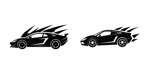 Aggressive Sports Car Profile Cutting Through Air Silhouette on White Background