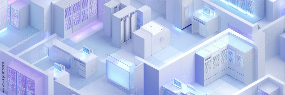 Leinwandbilder Isometric View of a Modern Server Room Featuring Clean Gradient Lighting Design in a High-Tech Environment