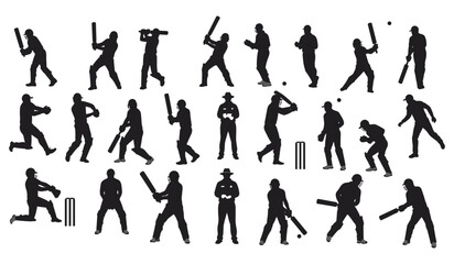 A Comprehensive Collection of Batsmen, Bowlers, Fielders, and Umpires in Various Action Poses, Capturing the Game's Excitement