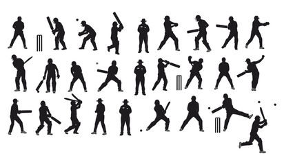 A Comprehensive Collection of Batsmen, Bowlers, and Fielders in Various Action Poses, Capturing the Game's Spirit