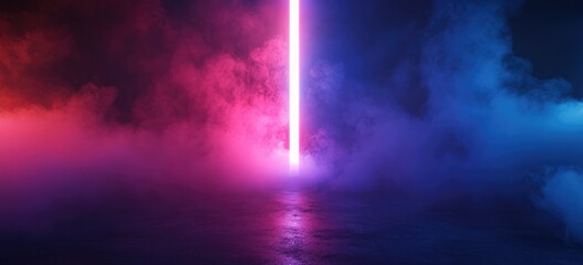 Obraz premium Neon smoke-filled room, pink and blue light