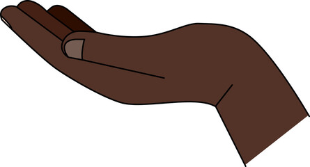 African american hand cupped and open. Empty palm for holding or presenting object. Charity donation design.