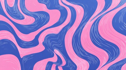 Abstract background pattern with colorful waves. Psychedelic groovy trippy y2k retro seamless pattern in blue and pink colors. Wavy and swirled brush strokes liquid background for packaging design

