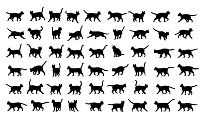 Extensive Collection of Cat Silhouettes in Various Poses – Capturing Walking, Running, Sitting, and Playful Movements for Pet, Animal, and Decorative Designs