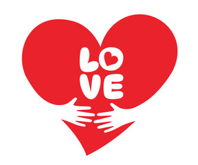 love , Two hands embracing a red heart. A symbol of love.